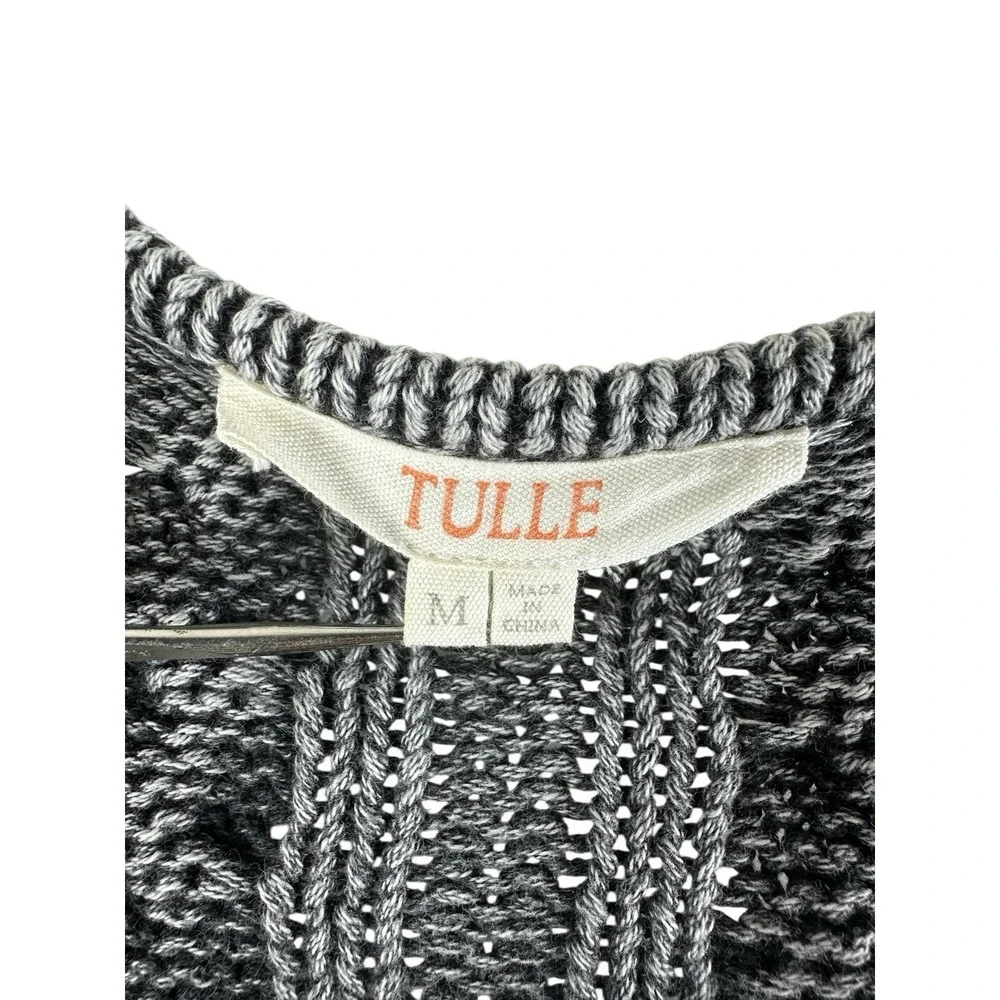 Tulle Women's Sweater M Chunky Cable Knit Fisherman Pullover Zipper Pockets - Picture 5 of 13
